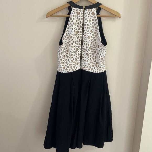 ABS Allen Schwartz Halter Dress Size 6 Ivory Lace Black Skirt Rockabilly Pin Up - Picture 8 of 15